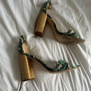Sam Edelman Woven Block Heel Sandals in Green Leaf Print